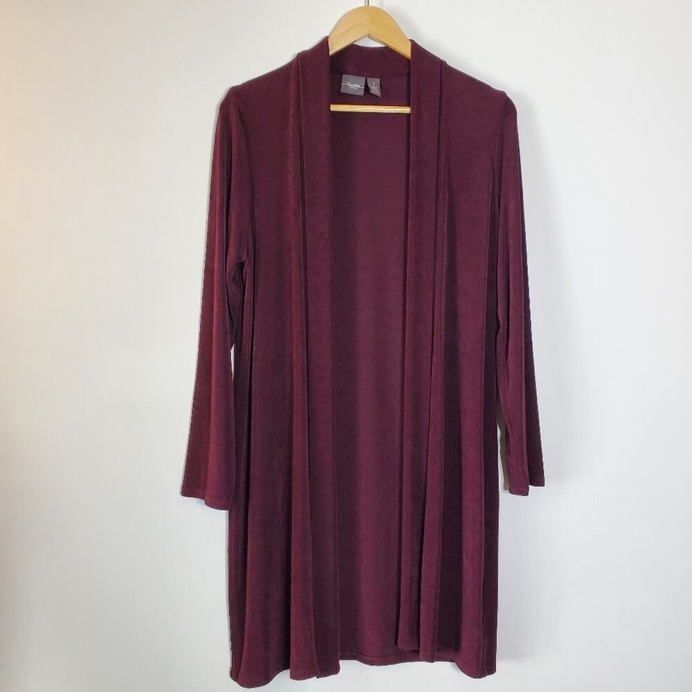 Chico's travelers Classic Long line cardigan sweater Dark Purple Size MED